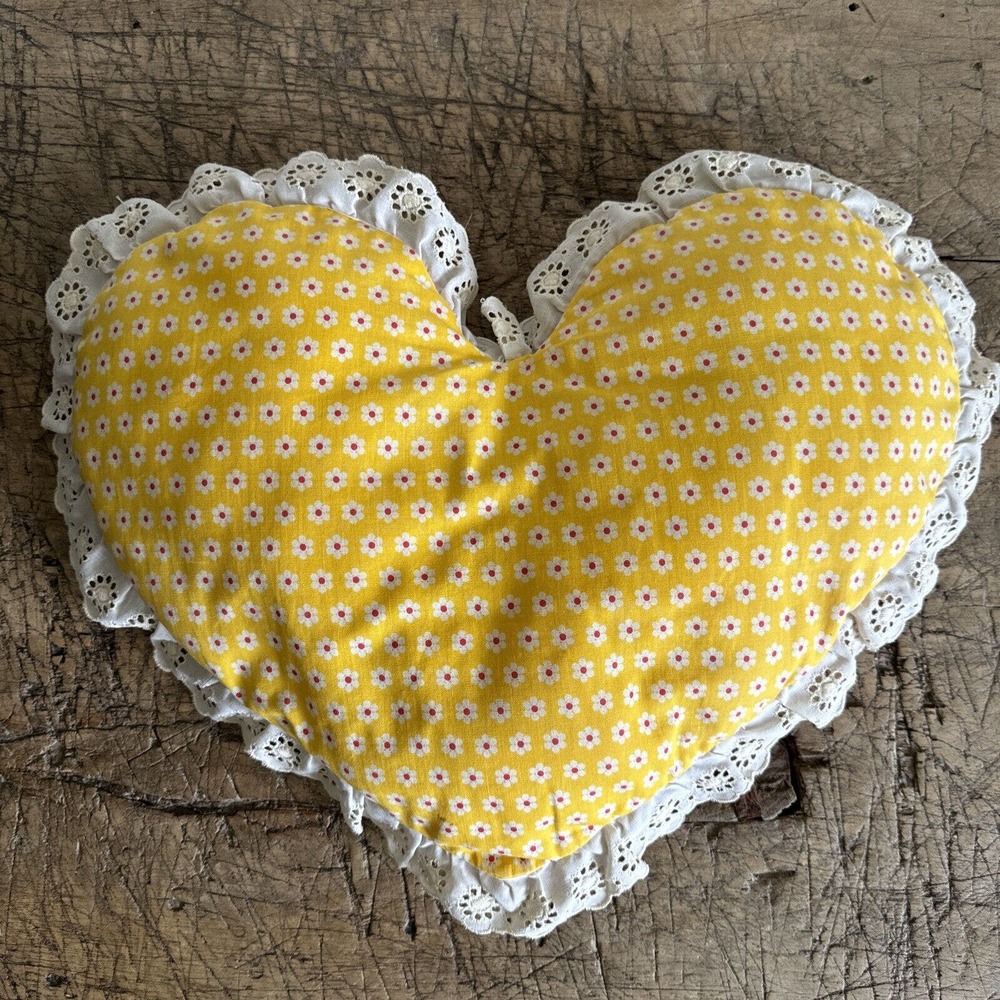 Vintage Bee Floral Heart Accent Pillow Lace Trim Country Cottage Handmade